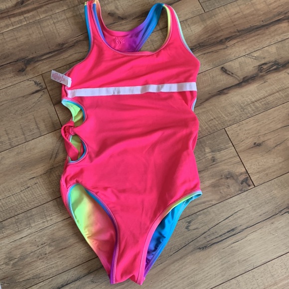 Justice rainbow one piece cut out swim suit 10 girls - Picture 10 of 12